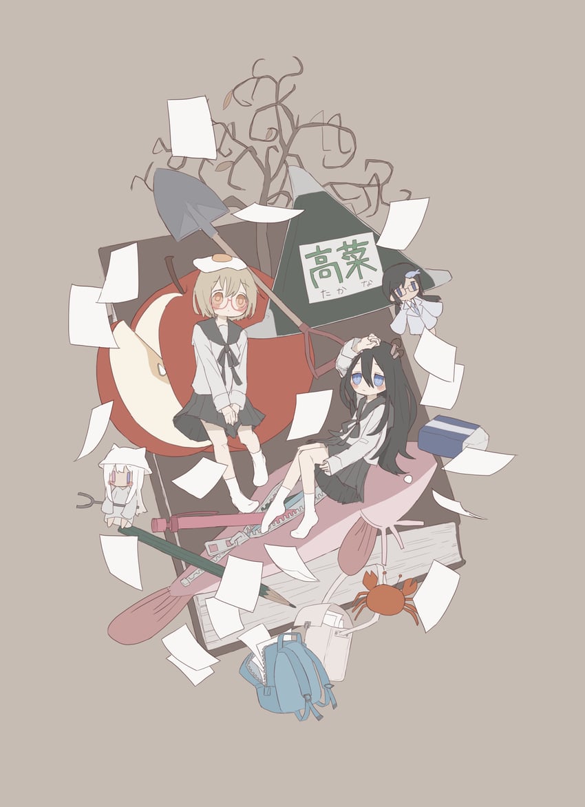 tsukishima shijima, yamashita majime, tsukishima shijima's sister, and the gardener (shimeji simulation) drawn by yuki53902