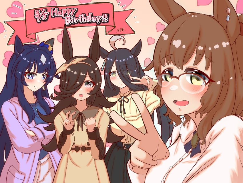 manhattan cafe, rice shower, verxina, and aston machan (umamusume) drawn by jimo_jimon