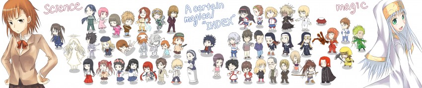 misaka mikoto, shirai kuroko, kamijou touma, accelerator, saten ruiko, and 46 more (toaru majutsu no index and 2 more) drawn by t0m0