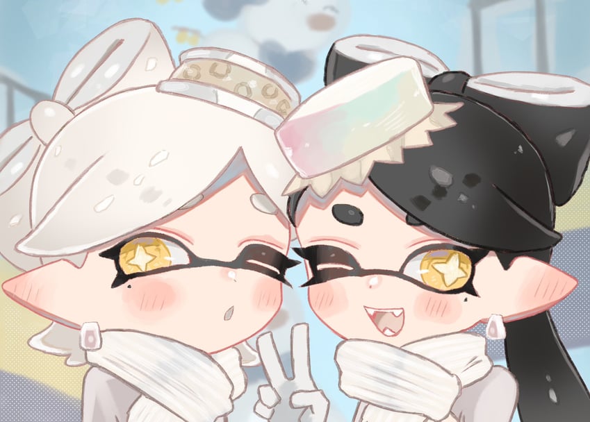 callie and marie (splatoon and 1 more) drawn by plum0o0