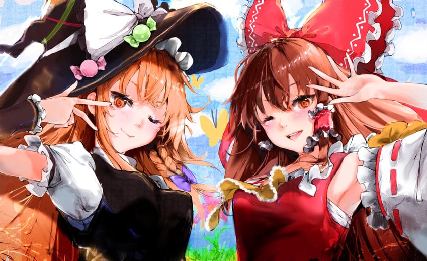 hakurei reimu and kirisame marisa (touhou) drawn by 4a_11_03
