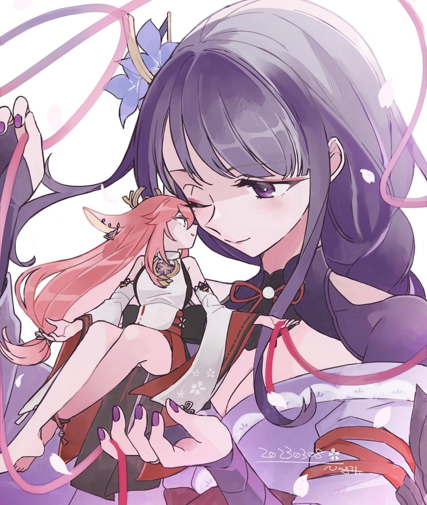 raiden shogun and yae miko (genshin impact) drawn by nagi_(namae11x)