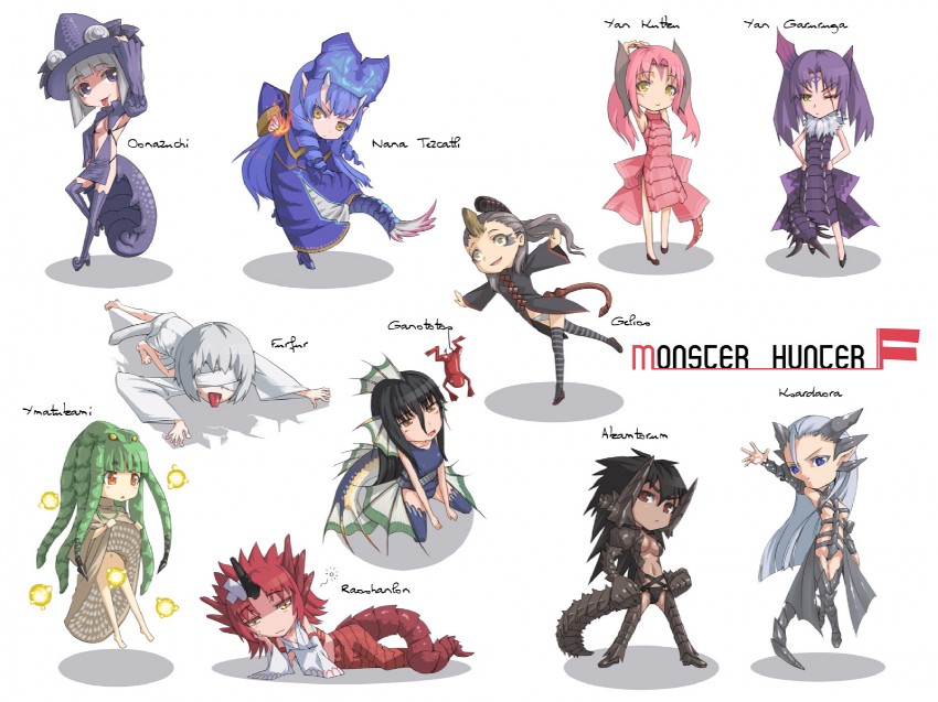 khezu, yian kut-ku, kushala daora, lunastra, plesioth, and 6 more (monster hunter) drawn by akinaie