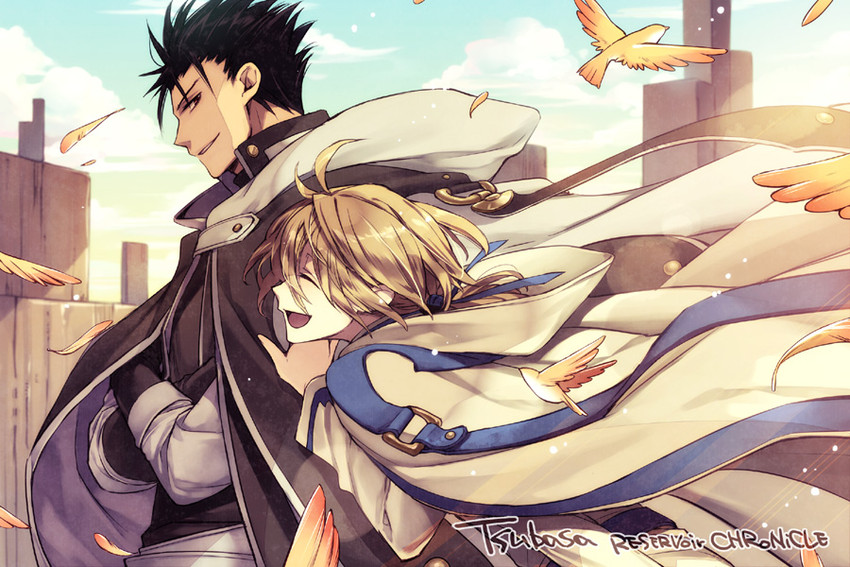fai d. flowright and kurogane (tsubasa chronicle) drawn by maro_(nikeneko523)