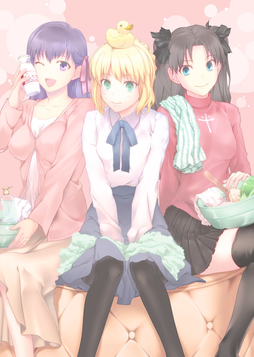 artoria pendragon, saber, tohsaka rin, and matou sakura (fate and 1 more) drawn by nekotawawa