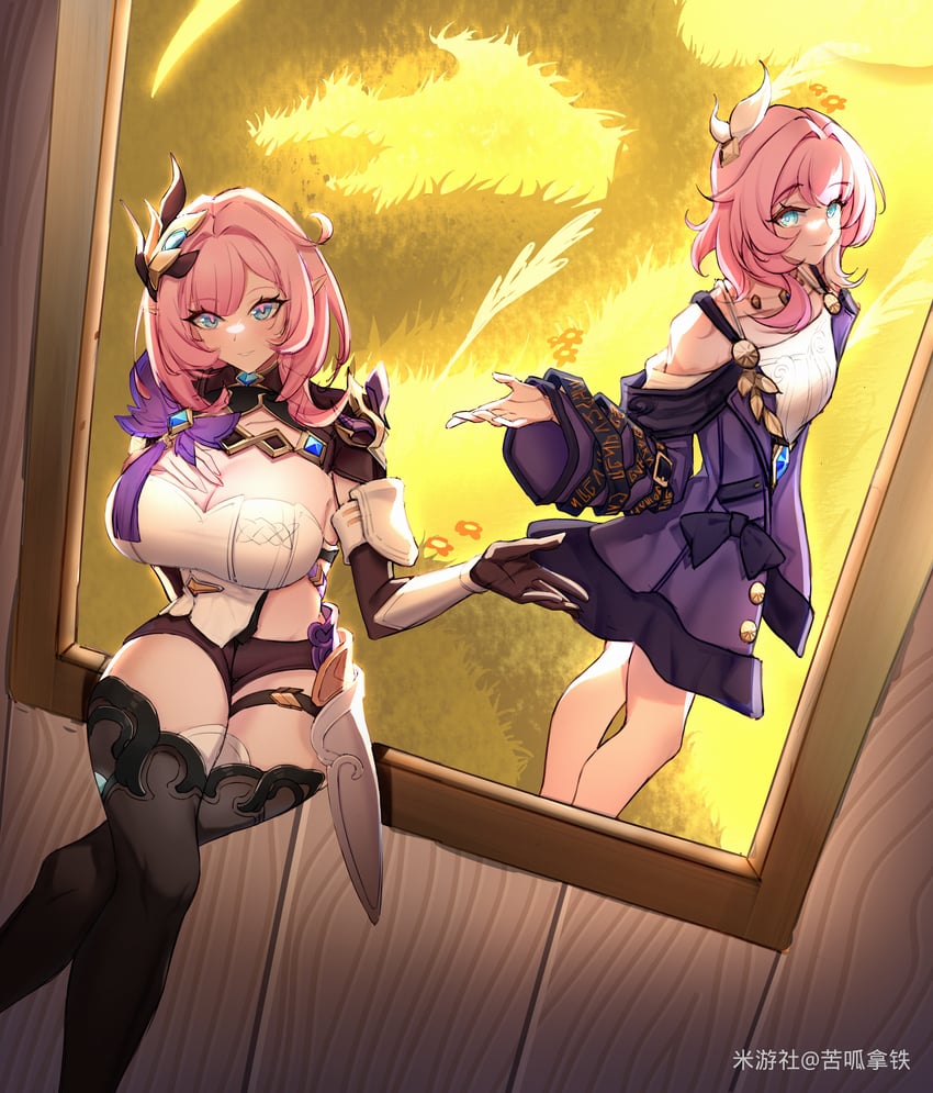 elysia, cyrene, inoue marina, and yanning (honkai and 2 more) drawn by kugu_natie