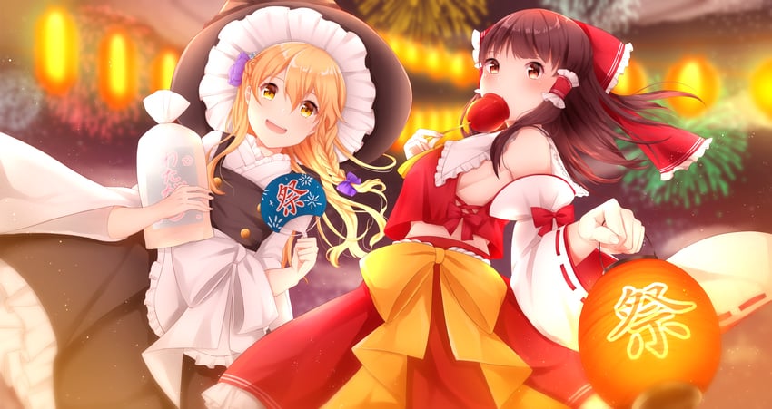 hakurei reimu and kirisame marisa (touhou) drawn by tilly_ira_10