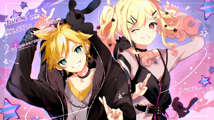 kagamine len, tenma saki, and leo/need len (vocaloid and 1 more) drawn by oyamada_gamata