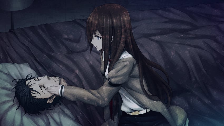 makise kurisu and okabe rintarou (steins;gate and 1 more) drawn by huke