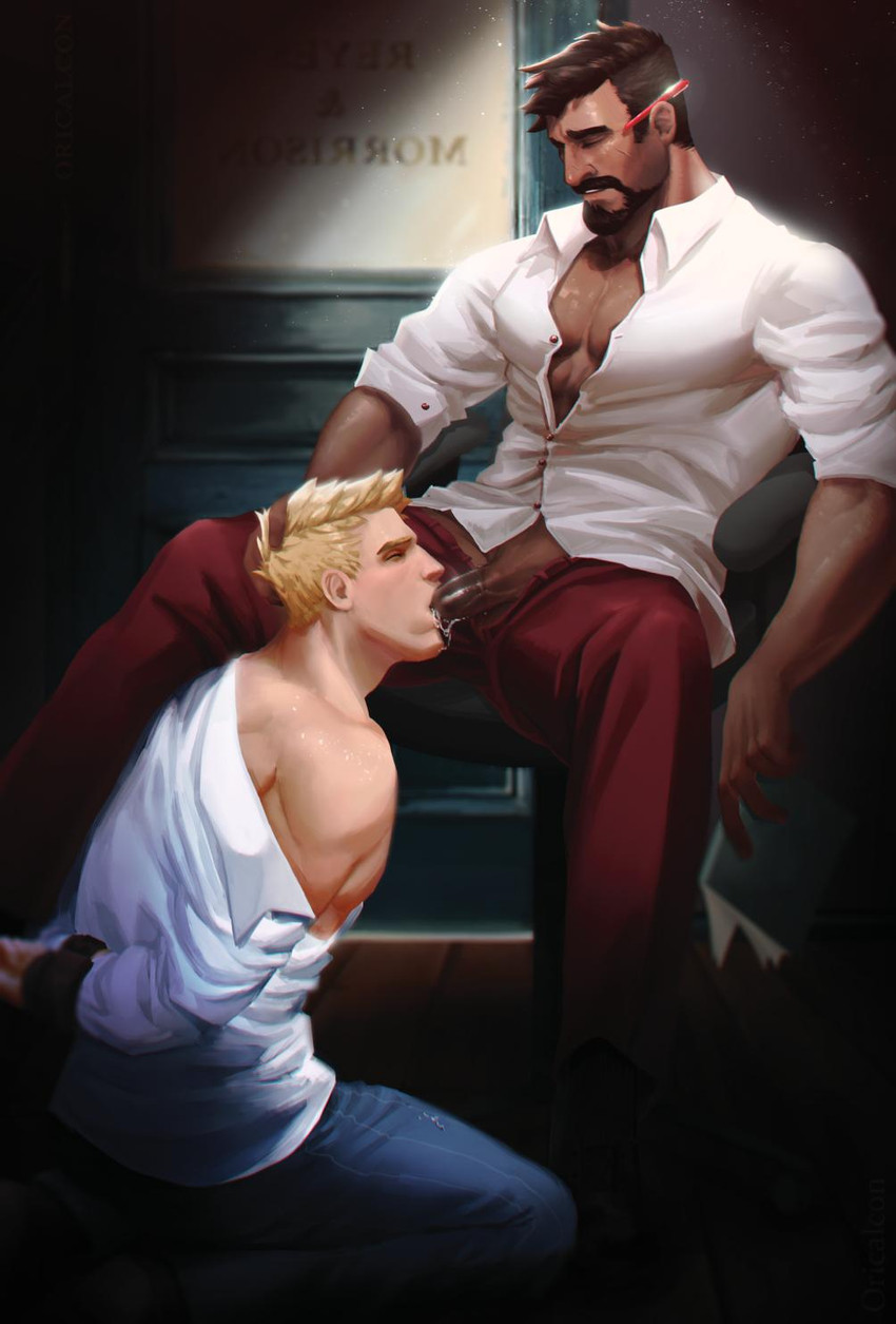 soldier: 76 and reaper (overwatch and 1 more) drawn by oricalcon