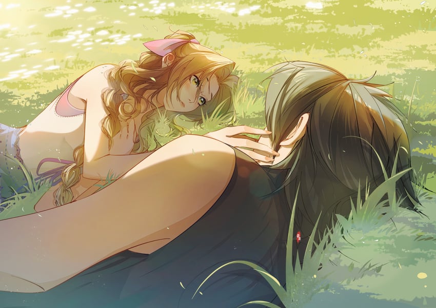 aerith gainsborough and zack fair (final fantasy and 2 more) drawn by mianmian741