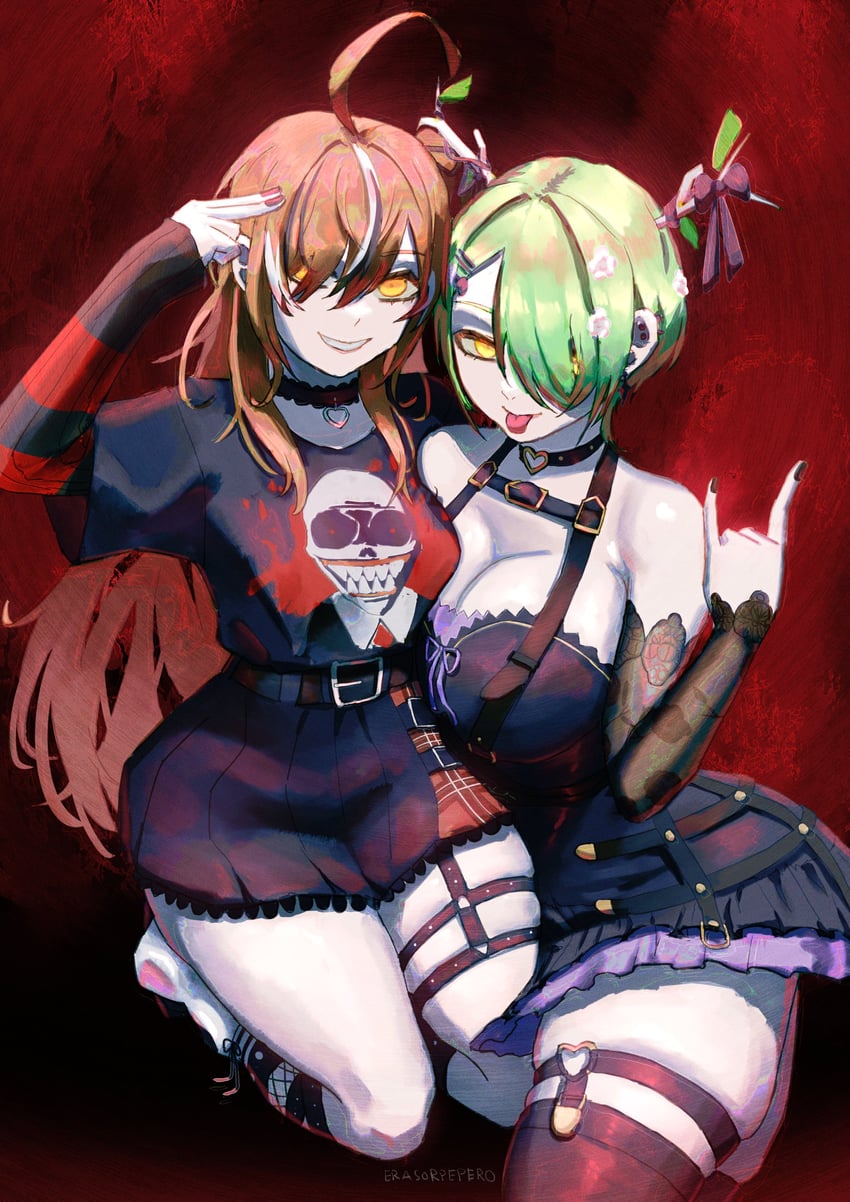 nanashi mumei, ceres fauna, and nightmare (hololive and 1 more) drawn by erasorpepero