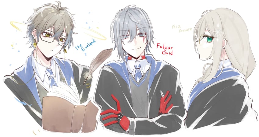 ike eveland, fulgur ovid, and aia amare (nijisanji and 3 more) drawn by yukishiro_(boma_winter)