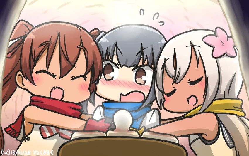 kasumi, ro-500, and libeccio (kantai collection) drawn by hamu_koutarou