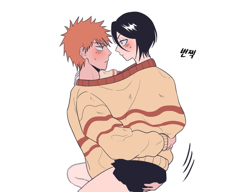 kuchiki rukia and kurosaki ichigo (bleach) drawn by gwao_(_ul_13)