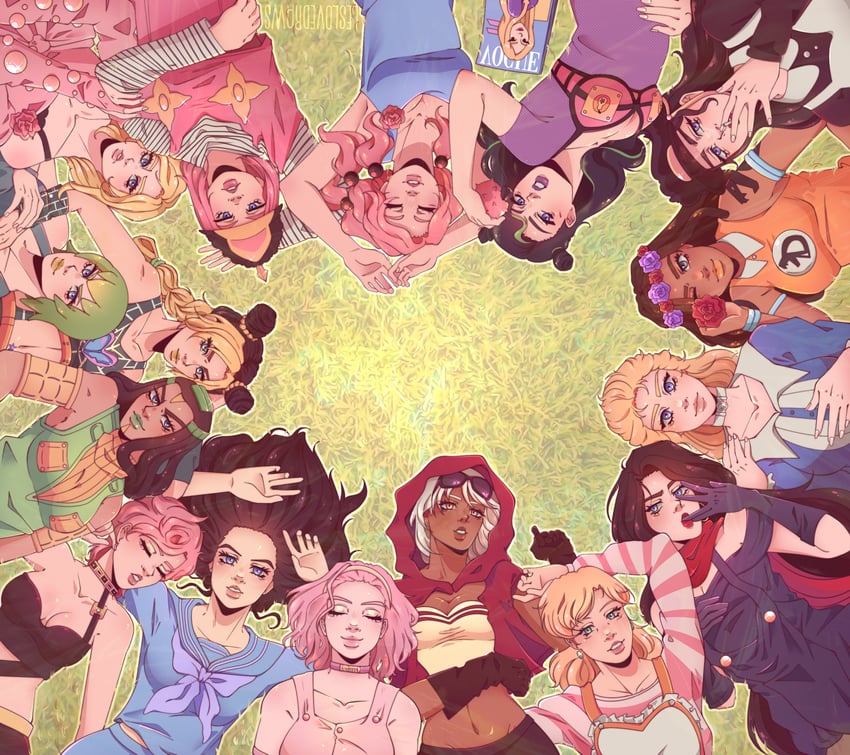 kujo jolyne, trish una, lisa lisa, foo fighters, sugimoto reimi, and 12 more (jojo no kimyou na bouken and 10 more) drawn by leslove-draws