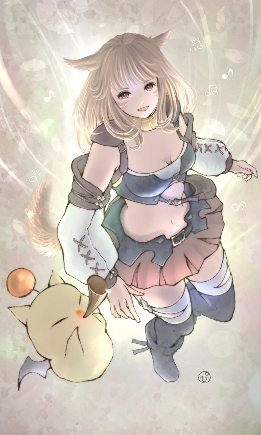 warrior of light and moogle (final fantasy and 1 more) drawn by piyoco