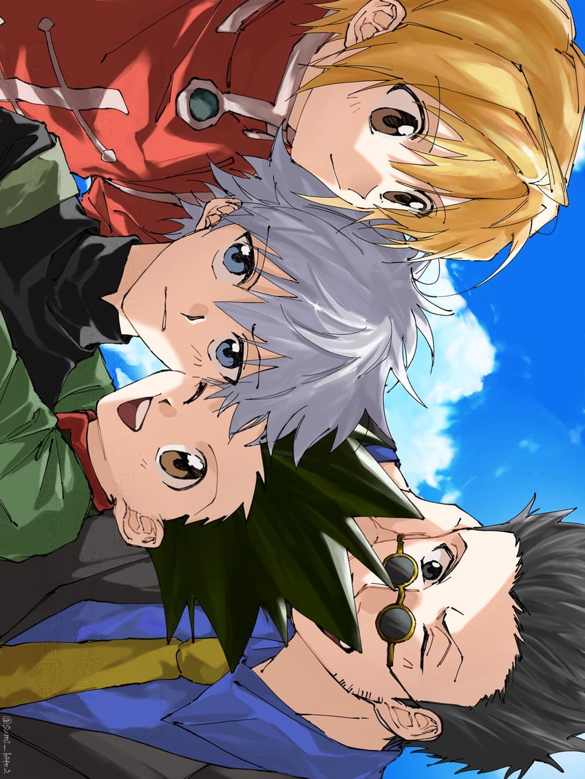 killua zoldyck, kurapika, gon freecss, and leorio paladiknight (hunter x hunter) drawn by sumi_bito2