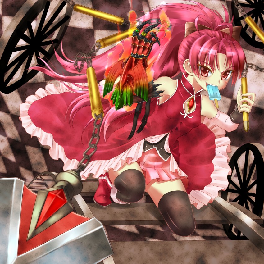 sakura kyoko and ankh (mahou shoujo madoka magica and 2 more) drawn by pt@i