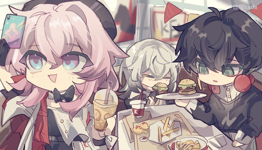 trailblazer, stelle, march 7th, and dan heng (honkai and 1 more) drawn by kada_kada