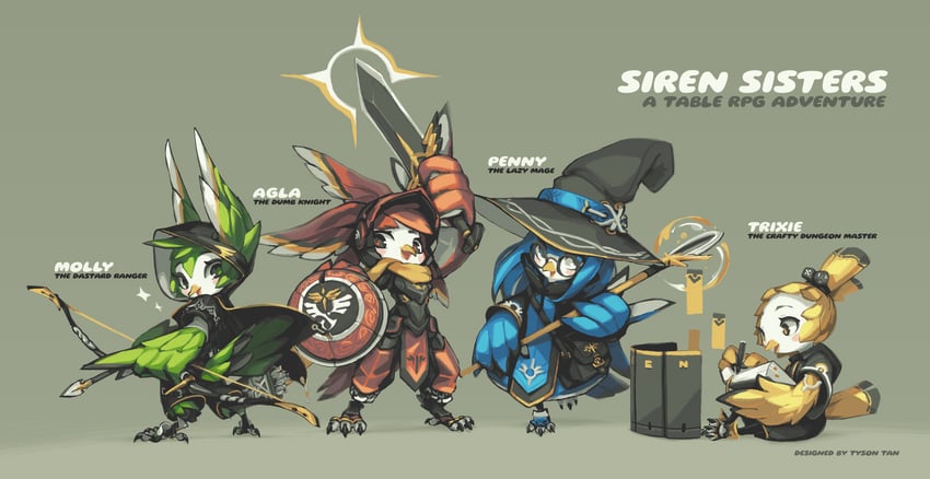 trixie the siren, penny the siren, molly the siren, and agla the siren (original and 1 more) drawn by tyson_tan