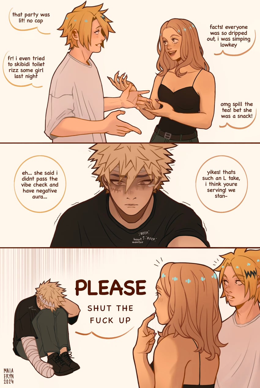 bakugou katsuki, kaminari denki, and utsushimi kemii (boku no hero academia) drawn by maja_(maiaeryn)