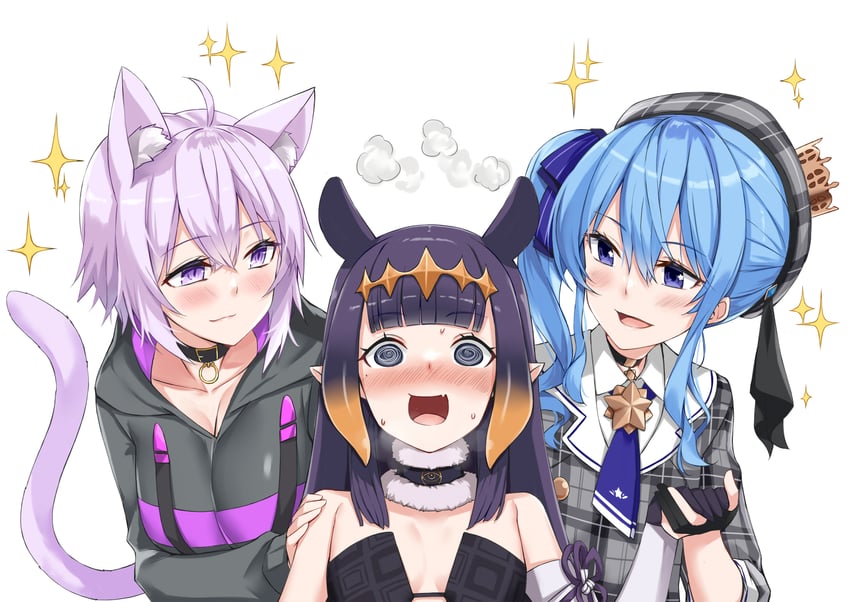 hoshimachi suisei, ninomae ina'nis, and nekomata okayu (hololive and 1 more) drawn by kosuke_(bb)