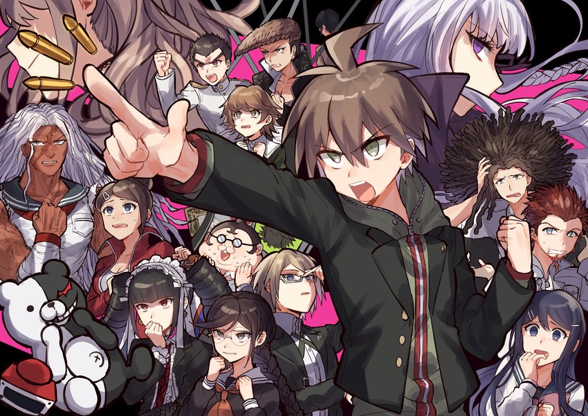 kirigiri kyoko, enoshima junko, monokuma, naegi makoto, celestia ludenberg, and 12 more (danganronpa and 1 more) drawn by sumeshiruko