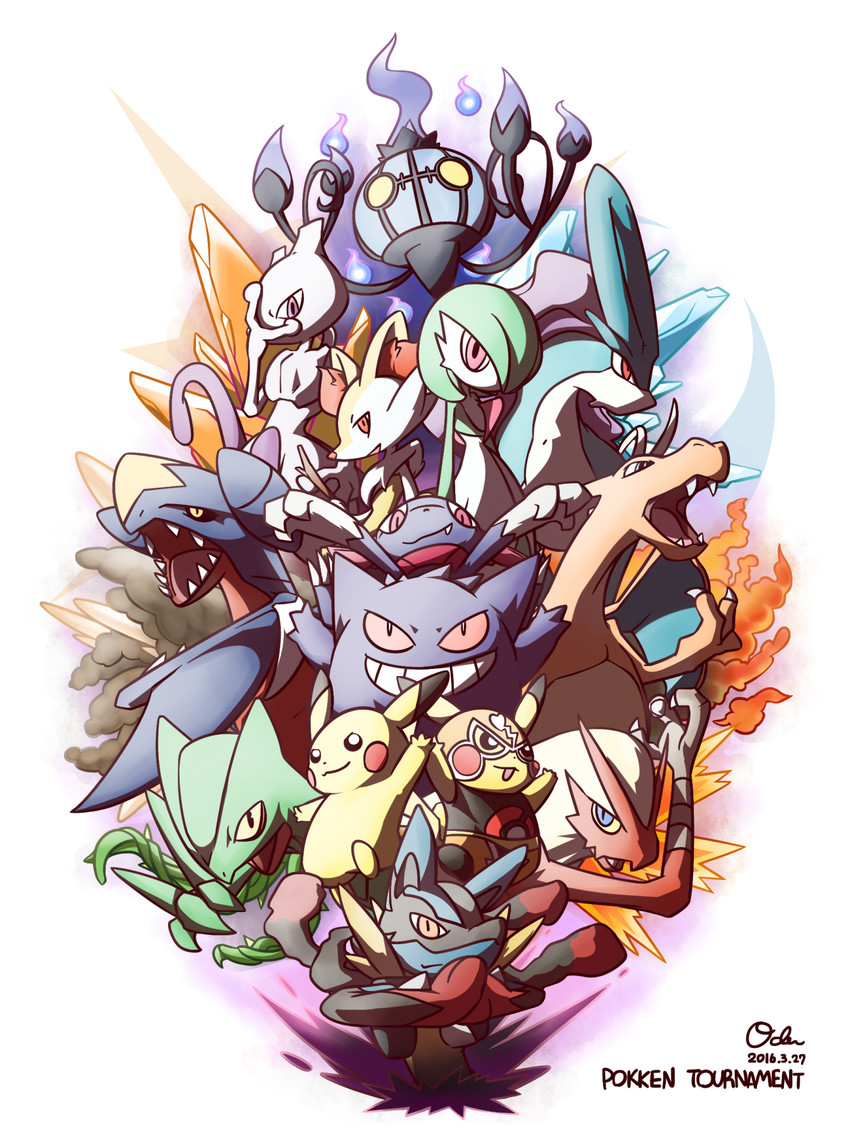 pikachu, gardevoir, charizard, lucario, gengar, and 11 more (pokemon and 1 more) drawn by oden_(madsword)