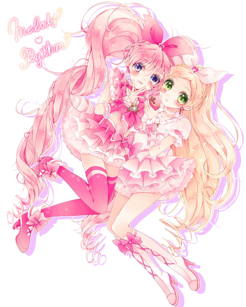 houjou hibiki, minamino kanade, cure melody, and cure rhythm (precure and 1 more) drawn by uzuki_aki