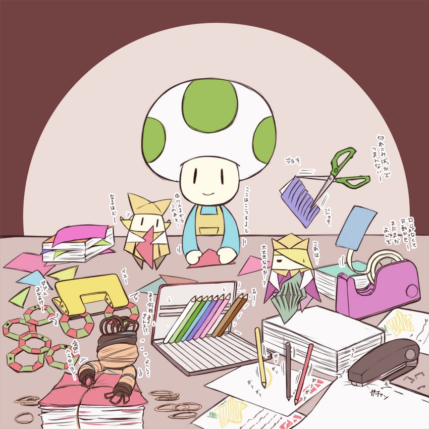 olivia, scissors, colored pencils, king olly, tape, and 4 more (mario and 2 more) drawn by yurui_houki