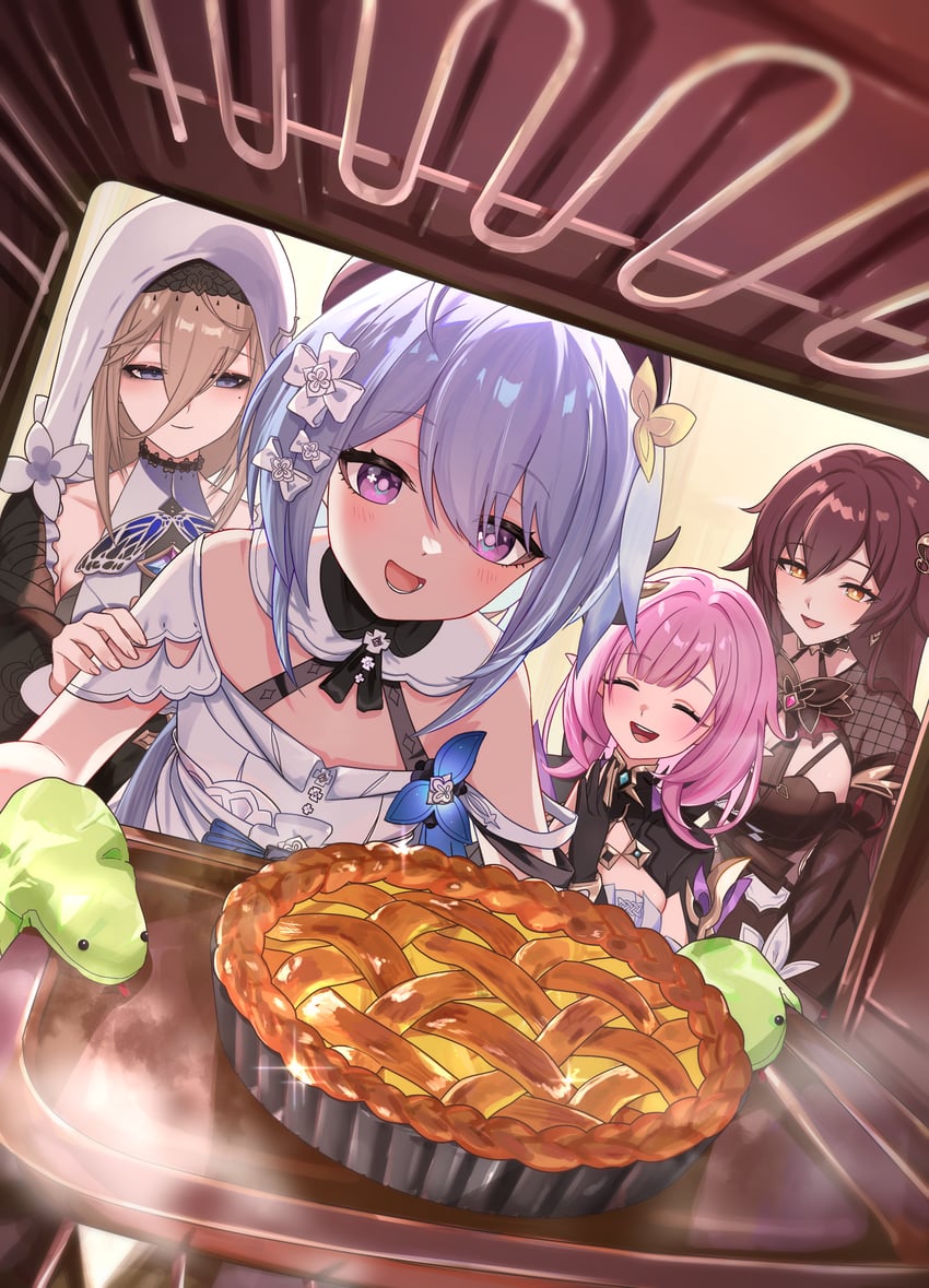 elysia, aponia, griseo, and eden (honkai and 1 more) drawn by arin_(1010_ssu) and roena