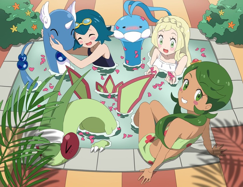 lillie, lana, mallow, altaria, flygon, and 1 more (pokemon and 1 more) drawn by hari611
