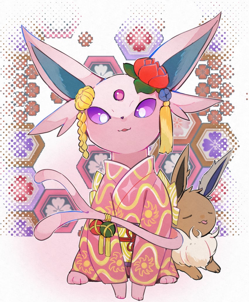 eevee and espeon (pokemon and 1 more) drawn by cyauken_(ouahloup)