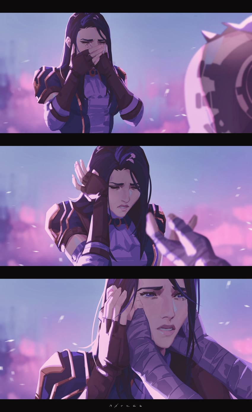 vi, caitlyn, arcane vi, and arcane caitlyn (league of legends and 1 more) drawn by m0rket