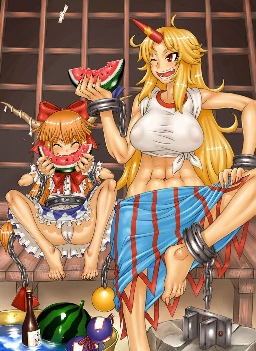ibuki suika and hoshiguma yuugi (touhou) drawn by jon_henry_nam
