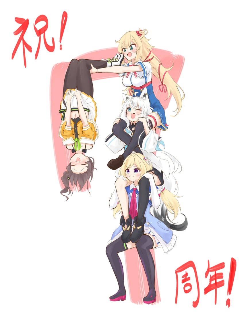 shirakami fubuki, natsuiro matsuri, akai haato, and aki rosenthal (hololive) drawn by stoonrivaa