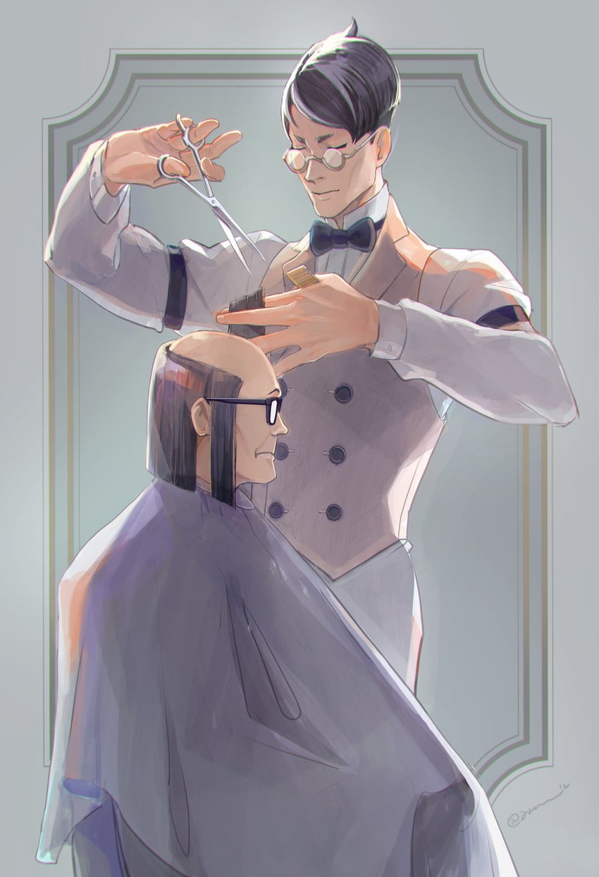 satoru hosonaga and taketsuchi auchi (ace attorney and 1 more) drawn by ayu161