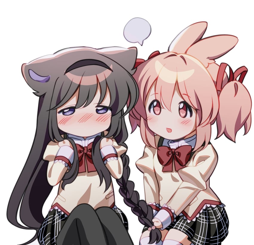 akemi homura and kaname madoka (mahou shoujo madoka magica) drawn by kuro_miumu