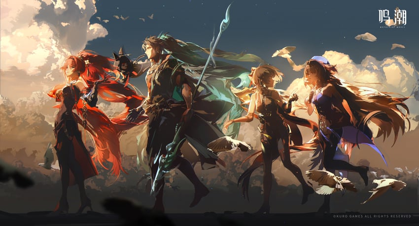 rover, female rover, yinlin, yangyang, jiyan, and 1 more (wuthering waves) drawn by redum4
