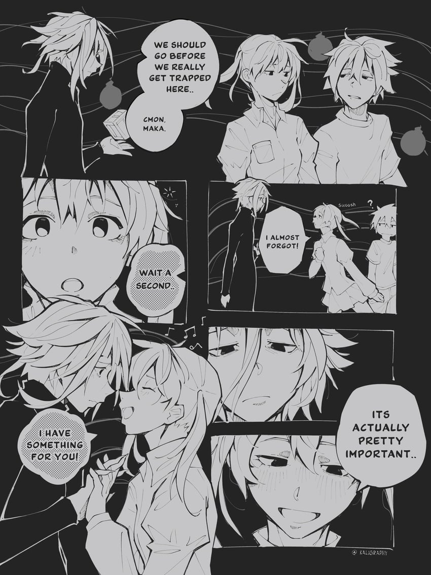 maka albarn, soul evans, and crona (soul eater) drawn by kaligraphy
