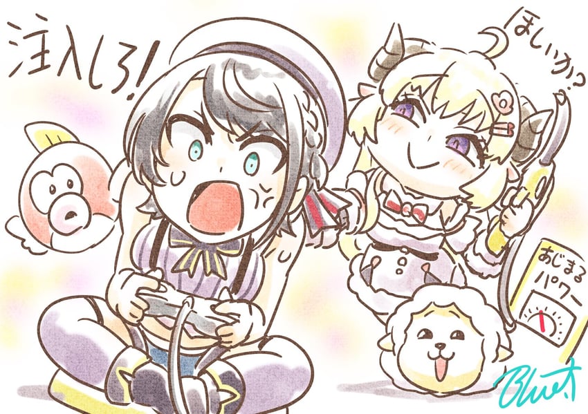 oozora subaru, tsunomaki watame, watamate, and cheep cheep (hololive and 1 more) drawn by buru-dai