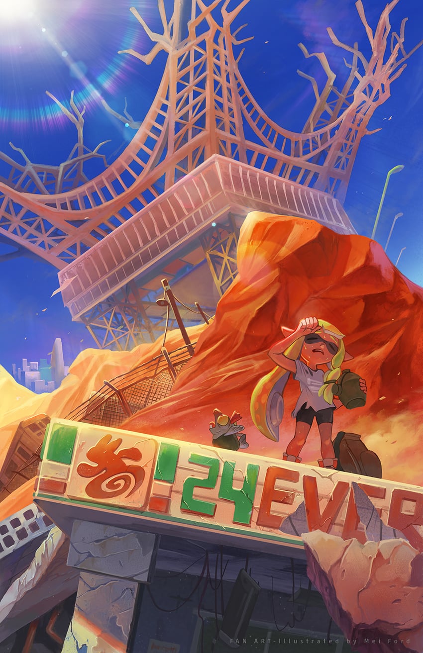 inkling player character, inkling girl, smallfry, and veronika (splatoon and 1 more) drawn by mei_ford