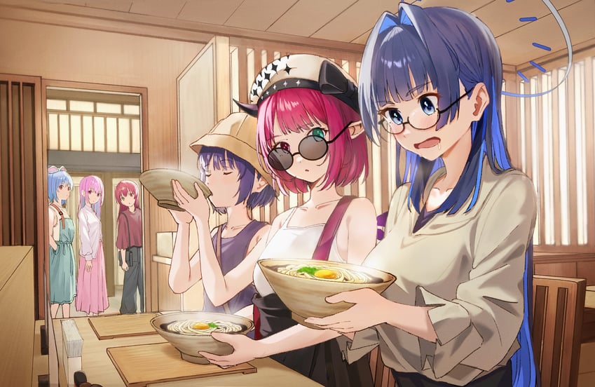 houshou marine, usada pekora, ninomae ina'nis, ouro kronii, minato aqua, and 1 more (hololive and 1 more) drawn by pension_z