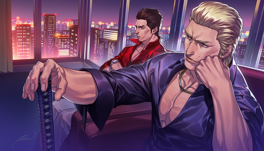 kiryu kazuma and goda ryuji (ryuu ga gotoku) drawn by iroha_(akei0710)
