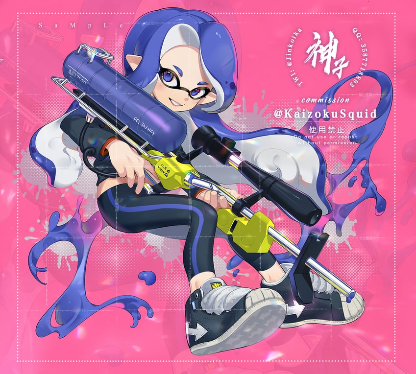 inkling player character and inkling girl (splatoon and 1 more) drawn by jinkoika