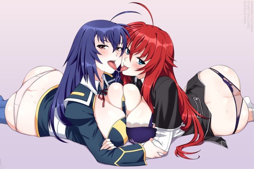 rias gremory and kurokami medaka (high school dxd and 1 more) drawn by lindaroze