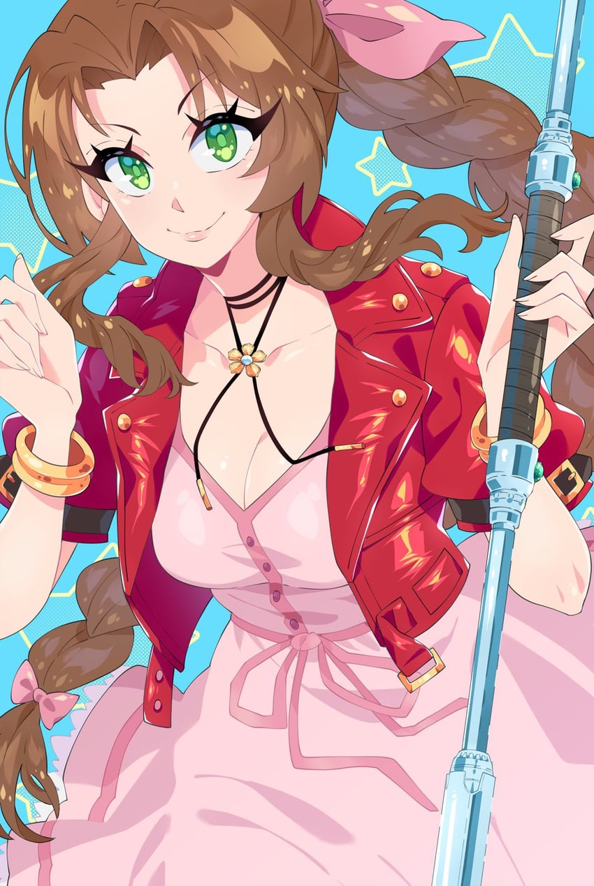 aerith gainsborough (final fantasy and 3 more) drawn by atomicmrshmallw