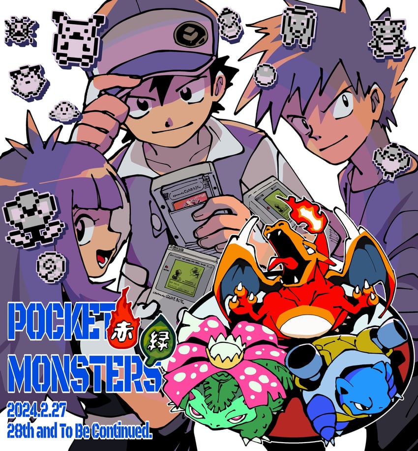 pikachu, red, blue oak, charizard, green, and 5 more (pokemon and 1 more) drawn by tofu_(tttto_f)
