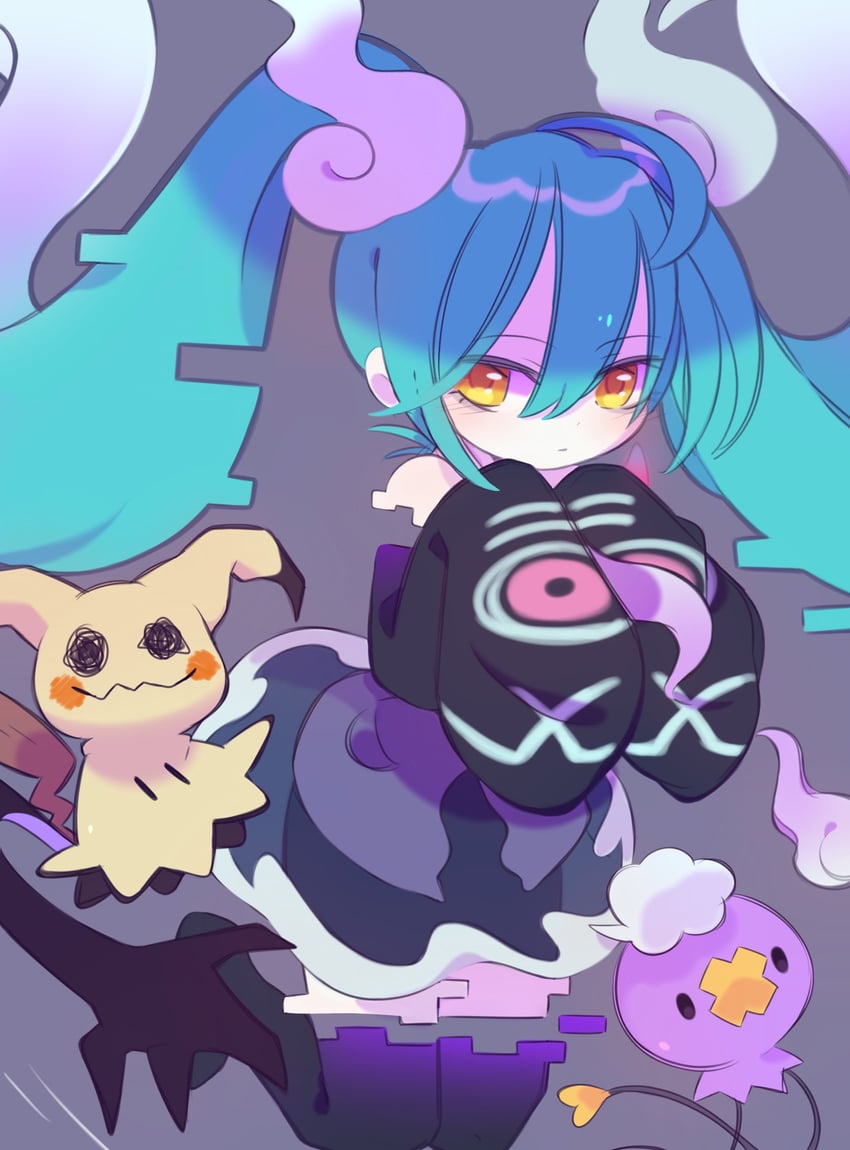 hatsune miku, mimikyu, drifloon, and ghost miku (pokemon and 2 more) drawn by fafameow